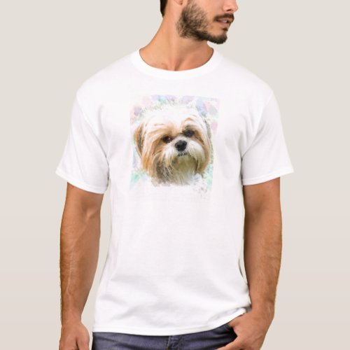 Shih Tzu Dog Water Color Art Painting T_Shirt