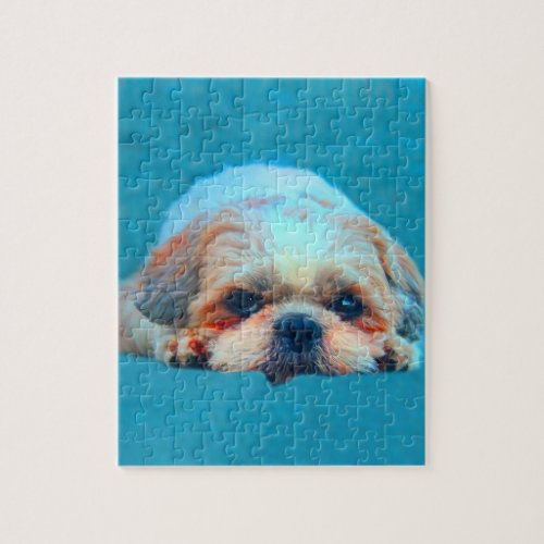 Shih Tzu Dog Water color art Portrait Jigsaw Puzzle