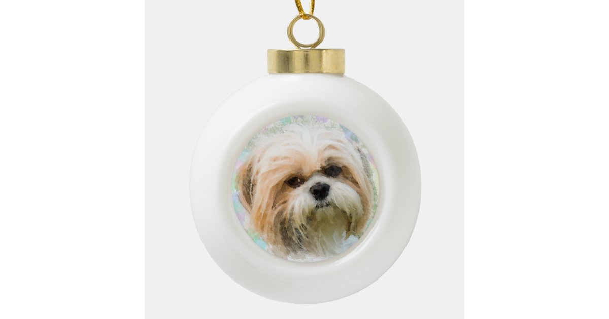 Shih Tzu Dog Water Color Painting Art Ceramic Ball Christmas