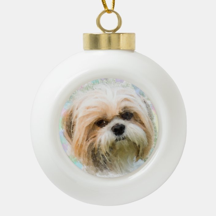 Shih Tzu Dog Water Color Painting Art Ceramic Ball Christmas