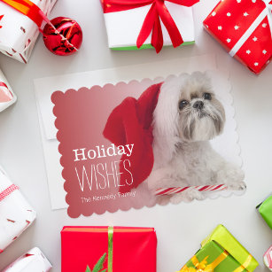 Shih Tzu dog wearing a Santa Claus hat Holiday Card