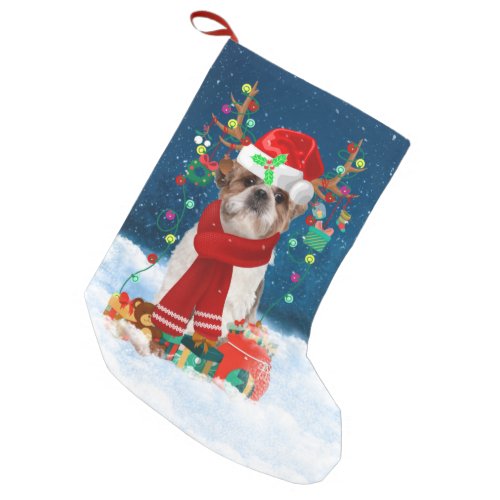 Shih Tzu dog with Christmas gifts Small Christmas Stocking