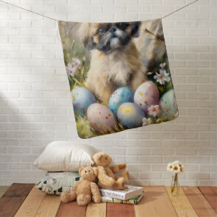 Shih Tzu Dog with Easter Eggs Holiday Baby Blanket