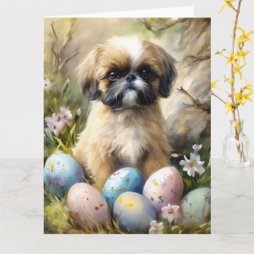 Shih Tzu Dog with Easter Eggs Holiday Card