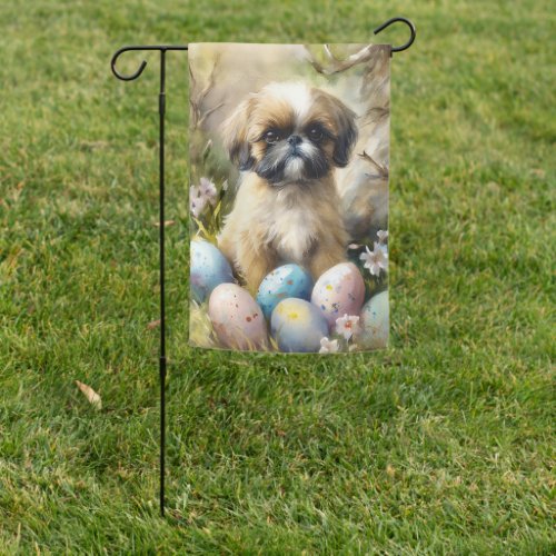 Shih Tzu Dog with Easter Eggs Holiday Garden Flag