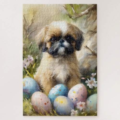 Shih Tzu Dog with Easter Eggs Holiday Jigsaw Puzzle