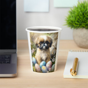 Shih Tzu Dog with Easter Eggs Holiday Paper Cups