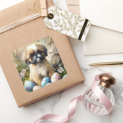 Shih Tzu Dog with Easter Eggs Holiday Square Sticker