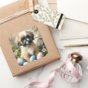 Shih Tzu Dog with Easter Eggs Holiday Square Sticker