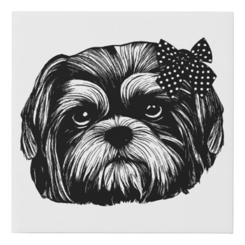 Shih Tzu dog with polka dot bow Original art   Faux Canvas Print