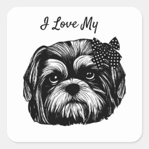 Shih Tzu dog with polka dot bow Original art Square Sticker