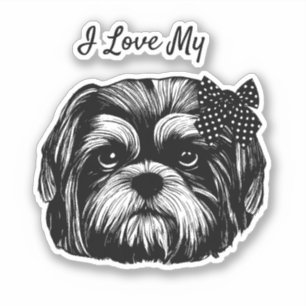 Shih Tzu dog with polka dot bow Original art   Sticker