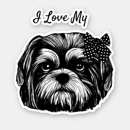 Shih Tzu dog with polka dot bow Original art   Sticker
