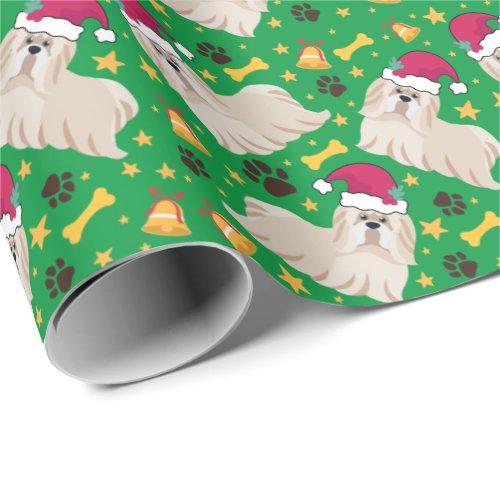 Shih Tzu Dog With Santa Hat Christmas Wrapping Paper