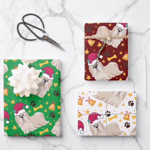 Shih Tzu Dog With Santa Hat Christmas Wrapping Paper Sheets