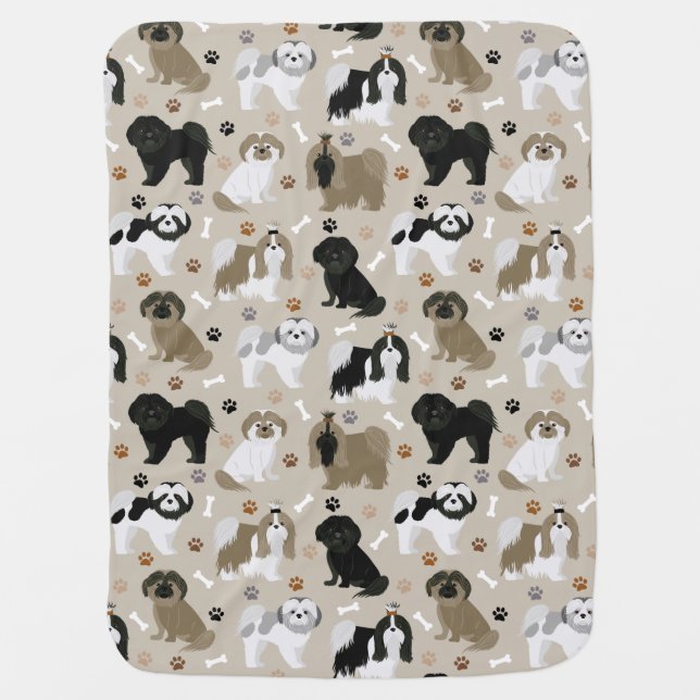 Shih Tzu Dogs Paws and Bones Baby Blanket (Front)
