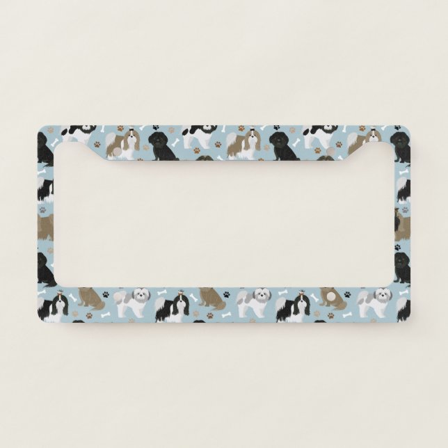 Shih Tzu Dogs Paws and Bones License Plate Frame (Front)