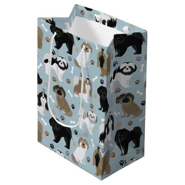 Shih Tzu Dogs Paws and Bones Medium Gift Bag (Front Angled)