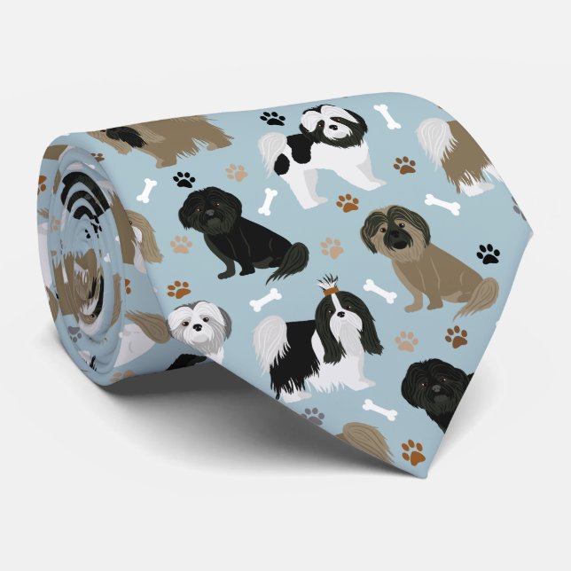 Shih Tzu Dogs Paws and Bones Neck Tie (Rolled)