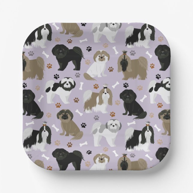 Shih Tzu Dogs Paws and Bones Paper Plates (Front)