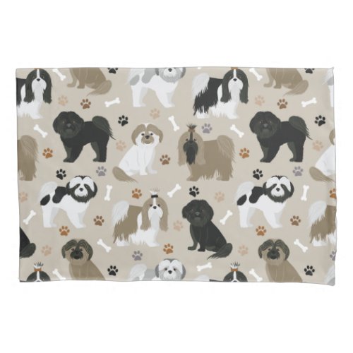 Shih Tzu Dogs Paws and Bones Pillow Case