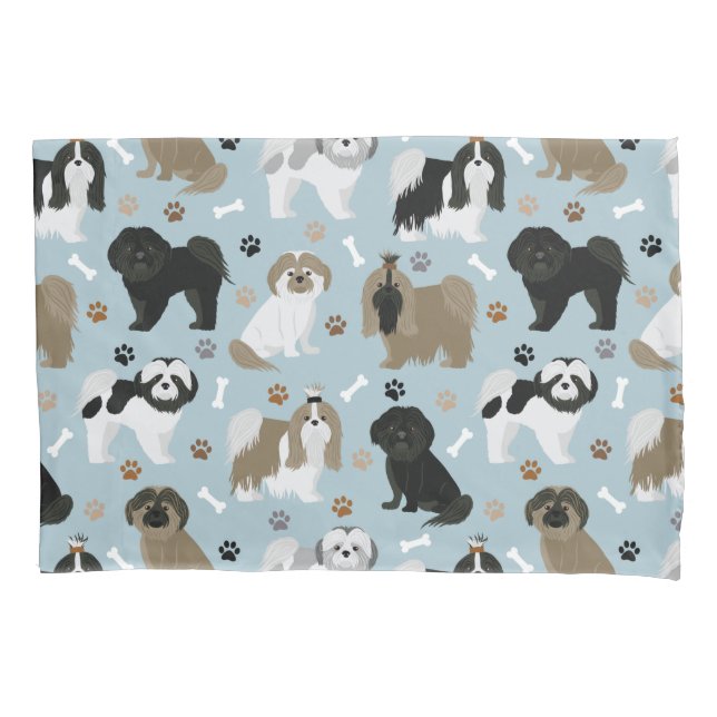 Shih Tzu Dogs Paws and Bones Pillow Case (Front)