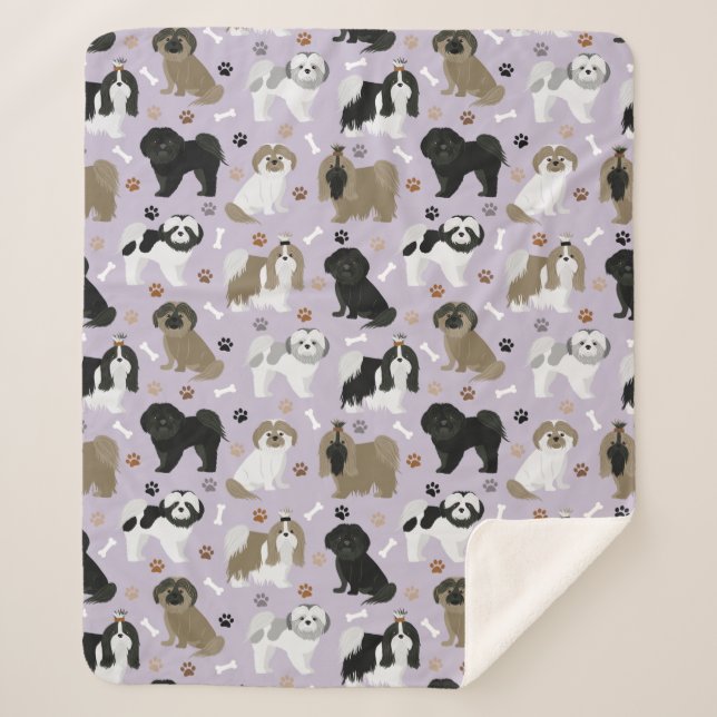 Shih Tzu Dogs Paws and Bones Sherpa Blanket (Front)