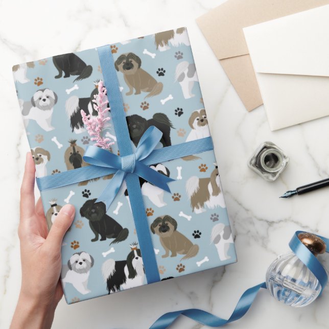 Shih Tzu Dogs Paws and Bones Wrapping Paper (Gifting)