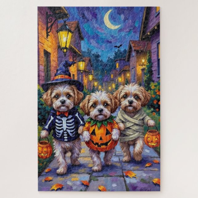 Shih Tzu Dogs Trick-or-Treating Halloween Costumes Jigsaw Puzzle (Vertical)
