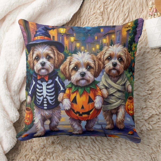 Shih Tzu Dogs Trick-or-Treating Halloween Costumes Throw Pillow (Blanket)