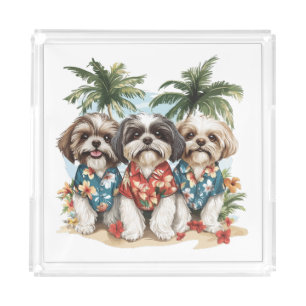 Shih Tzu Dogs Wearing Hawaiian Shirts Acrylic Tray