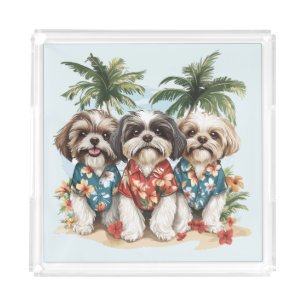 Shih Tzu Dogs Wearing Hawaiian Shirts Acrylic Tray