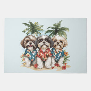 Shih Tzu Dogs Wearing Hawaiian Shirts Doormat