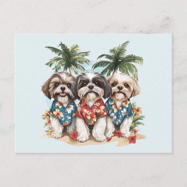 Shih Tzu Dogs Wearing Hawaiian Shirts Postcard (Front)
