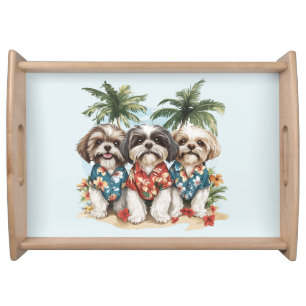 Shih Tzu Dogs Wearing Hawaiian Shirts Serving Tray
