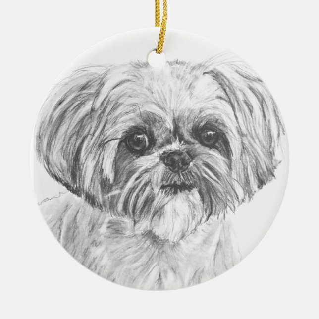Shih Tzu Drawing Ceramic Ornament (Front)