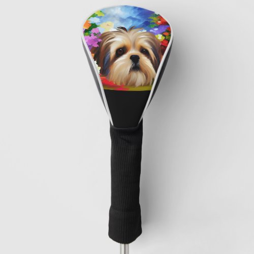 Shih Tzu Face Surrounded by Flowers Golf Head Cover