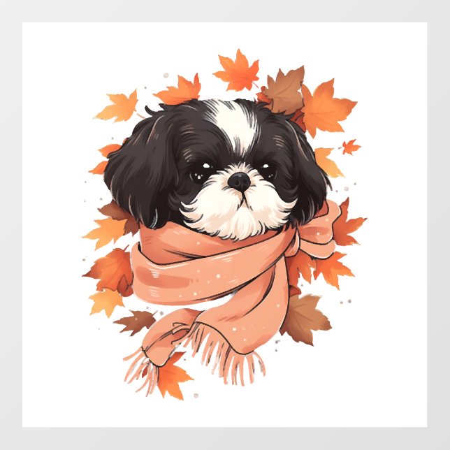 Shih Tzu Fall Dog Autumn Leaves Thanksgiving Copy  Floor Decals (Front)