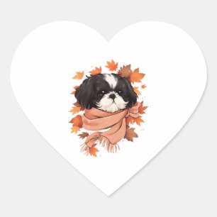 Shih Tzu Fall Dog Autumn Leaves Thanksgiving Copy Heart Sticker