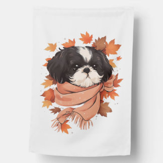 Shih Tzu Fall Dog Autumn Leaves Thanksgiving Copy  House Flag