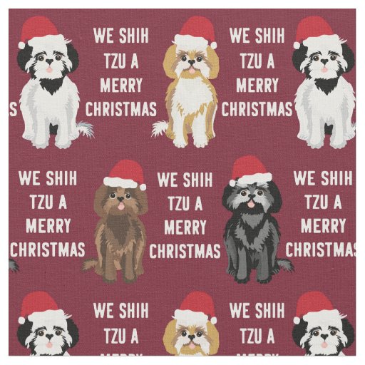 shih tzu funny cute christmas fabric