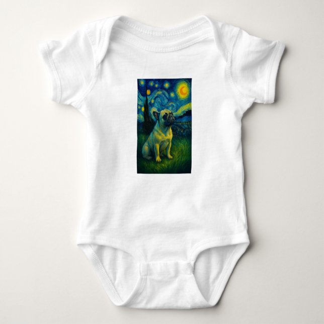 Shih Tzu Funny Dog Van Gogh Starry Night Cute Men' Baby Bodysuit (Front)