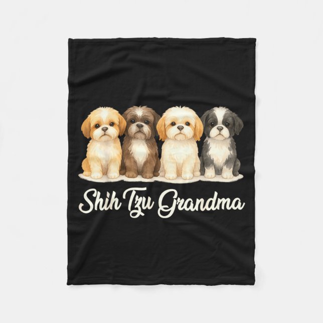 Shih Tzu Grandma Cute Dog Lover Gift Funny Women P Fleece Blanket (Front)