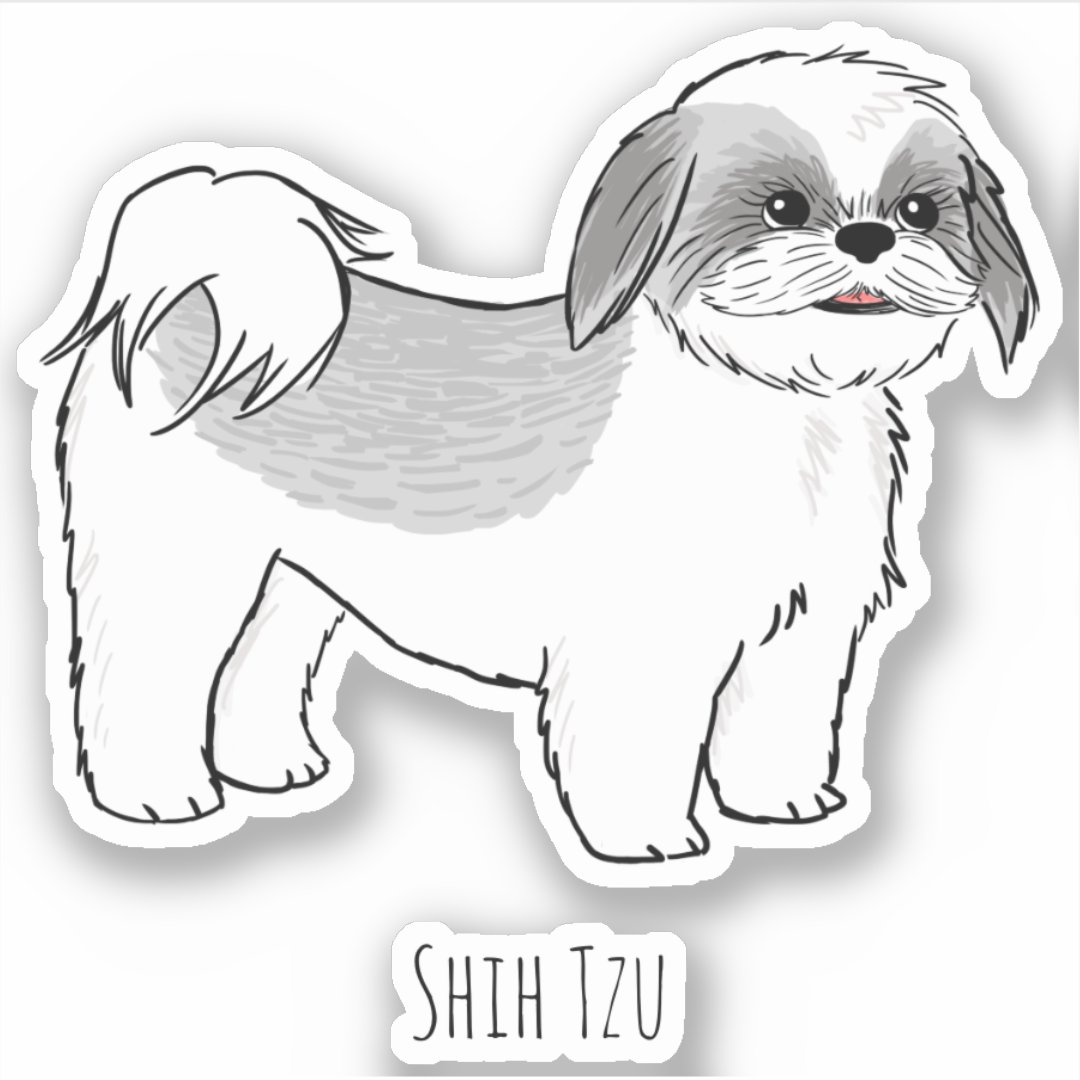 Shih Tzu Grey and White Cartoon Dog Vinyl Sticker | Zazzle