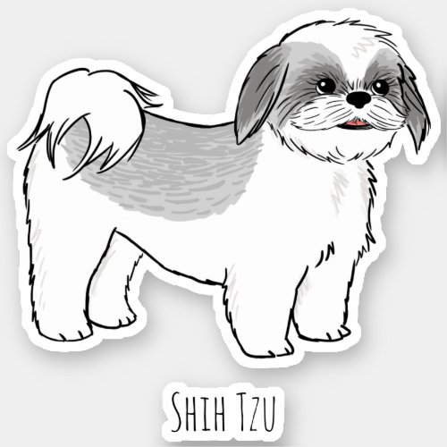 Shih Tzu Grey and White Cartoon Dog Vinyl Sticker