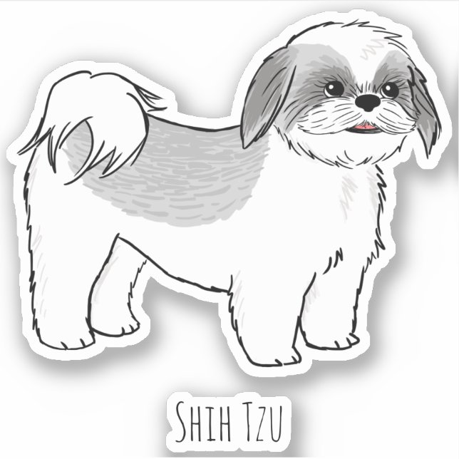 Shih Tzu Grey and White Cartoon Dog Vinyl Sticker (Front)
