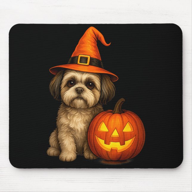 Shih Tzu Halloween Pumpkin Dog Costume Family Matc Mouse Pad (Front)