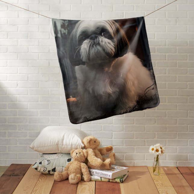 Shih Tzu Halloween Scary Baby Blanket (In Situ)