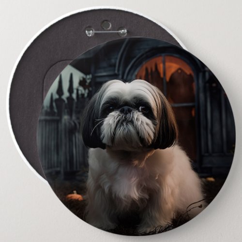 Shih Tzu Halloween Scary Button