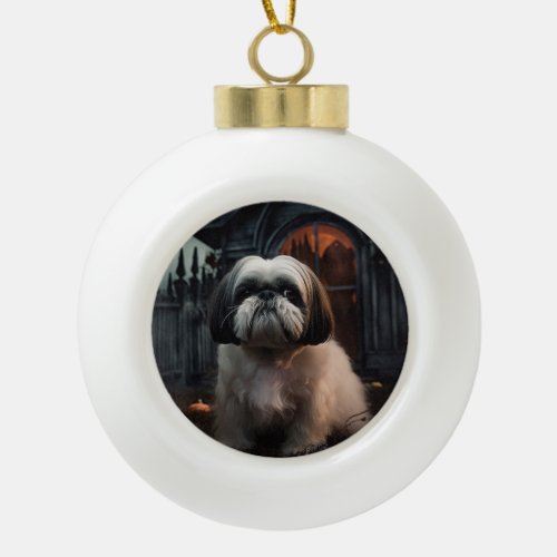 Shih Tzu Halloween Scary Ceramic Ball Christmas Ornament